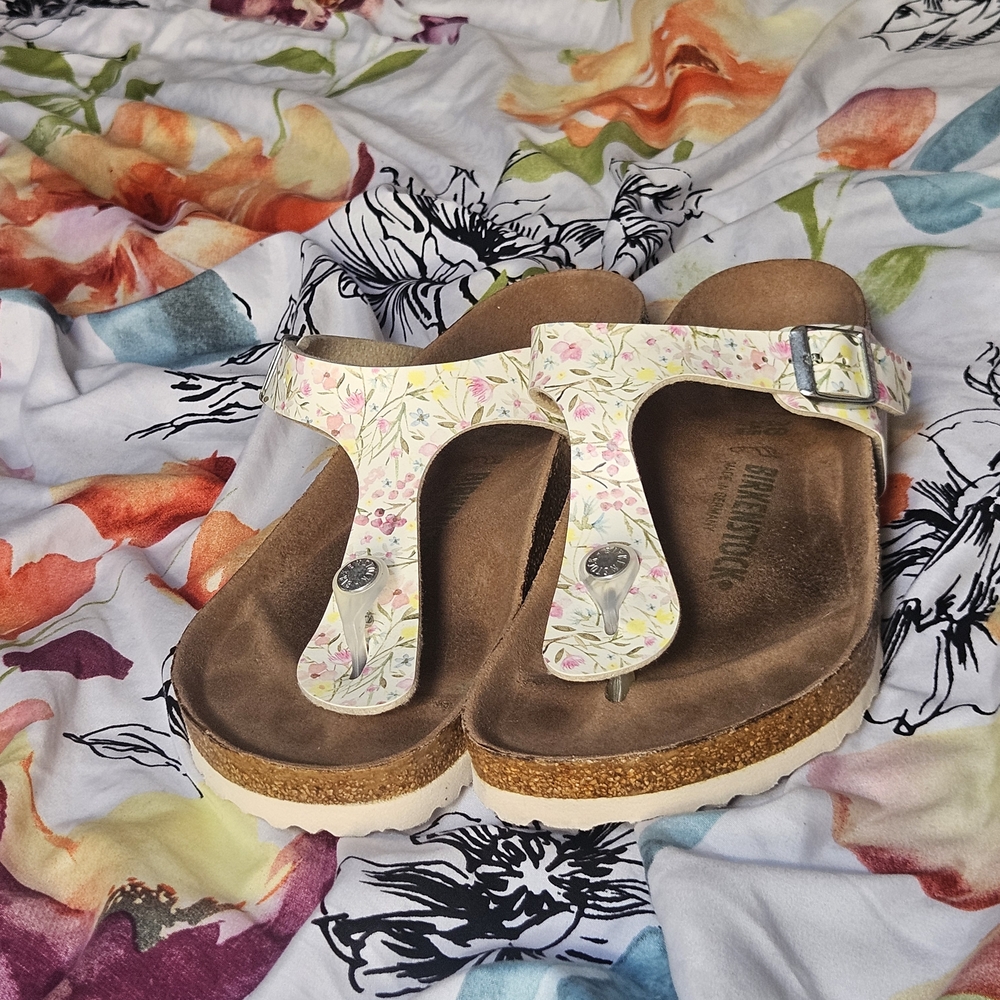Birkenstock Floral Sandals with Cork Sole
